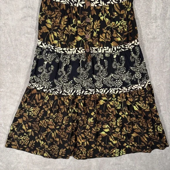 Santiki Tiered Midi Dress Women's Size L Floral Print Black Brown Bohemian Fairy - Picture 6 of 14